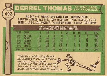 1976 O-Pee-Chee #493 Derrel Thomas Back