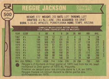 1976 O-Pee-Chee #500 Reggie Jackson Back