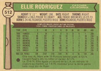 1976 O-Pee-Chee #512 Ellie Rodriguez Back