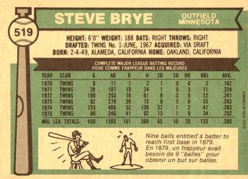 1976 O-Pee-Chee #519 Steve Brye Back