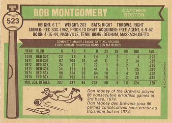 1976 O-Pee-Chee #523 Bob Montgomery Back