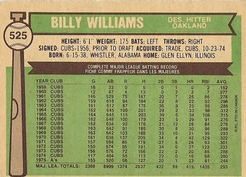 1976 O-Pee-Chee #525 Billy Williams Back