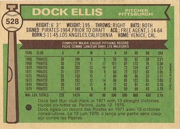 1976 O-Pee-Chee #528 Dock Ellis Back