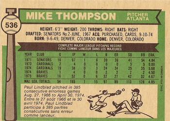 1976 O-Pee-Chee #536 Mike Thompson Back