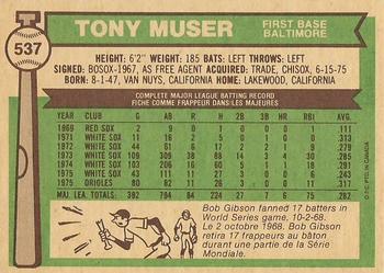 1976 O-Pee-Chee #537 Tony Muser Back