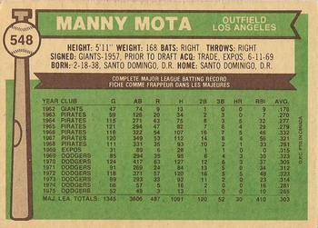 1976 O-Pee-Chee #548 Manny Mota Back