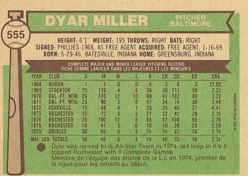 1976 O-Pee-Chee #555 Dyar Miller Back