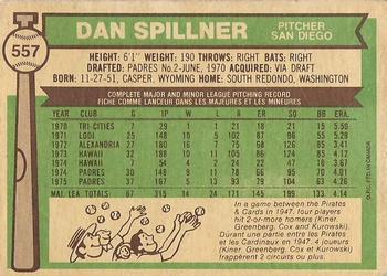 1976 O-Pee-Chee #557 Dan Spillner Back