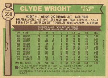 1976 O-Pee-Chee #559 Clyde Wright Back