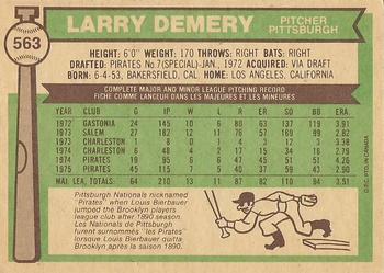 1976 O-Pee-Chee #563 Larry Demery Back