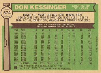 1976 O-Pee-Chee #574 Don Kessinger Back