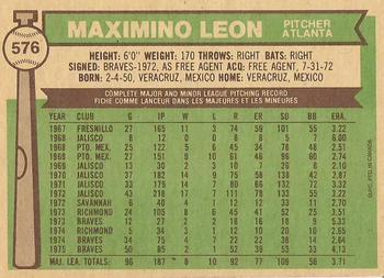 1976 O-Pee-Chee #576 Maximino Leon Back