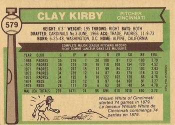 1976 O-Pee-Chee #579 Clay Kirby Back