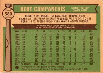 1976 O-Pee-Chee #580 Bert Campaneris Back