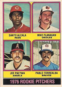 1976 O-Pee-Chee #589 1976 Rookie Pitchers (Santo Alcala / Mike Flanagan / Joe Pactwa / Pablo Torrealba) Front