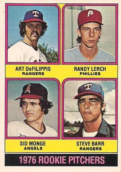 1976 O-Pee-Chee #595 1976 Rookie Pitchers (Art DeFilippis / Randy Lerch / Sid Monge / Steve Barr) Front