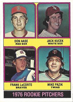 1976 O-Pee-Chee #597 1976 Rookie Pitchers (Don Aase / Jack Kucek / Frank LaCorte / Mike Pazik) Front