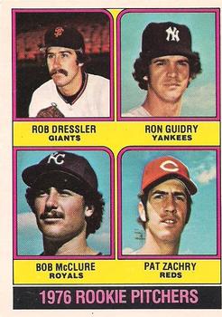 1976 O-Pee-Chee #599 1976 Rookie Pitchers (Rob Dressler / Ron Guidry / Bob McClure / Pat Zachry) Front