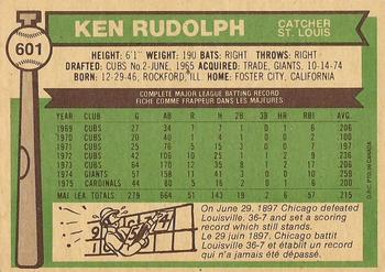 1976 O-Pee-Chee #601 Ken Rudolph Back