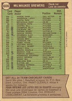 1976 O-Pee-Chee #606 Milwaukee Brewers / Alex Grammas Back