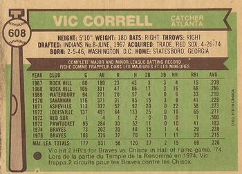 1976 O-Pee-Chee #608 Vic Correll Back