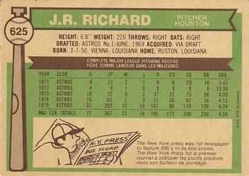 1976 O-Pee-Chee #625 J.R. Richard Back
