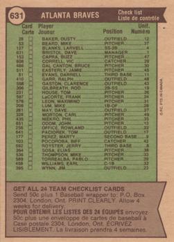 1976 O-Pee-Chee #631 Atlanta Braves / Dave Bristol Back