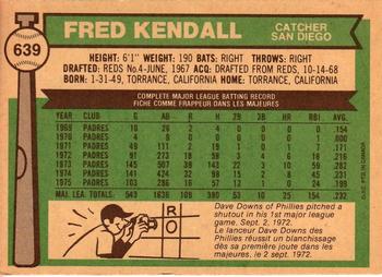 1976 O-Pee-Chee #639 Fred Kendall Back