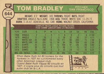 1976 O-Pee-Chee #644 Tom Bradley Back