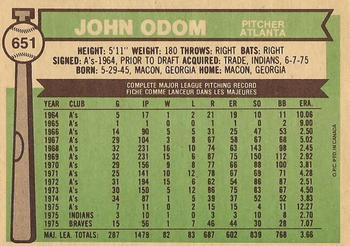 1976 O-Pee-Chee #651 John Odom Back