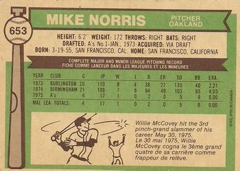 1976 O-Pee-Chee #653 Mike Norris Back