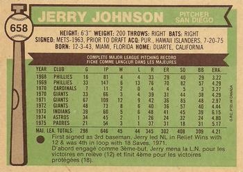 1976 O-Pee-Chee #658 Jerry Johnson Back