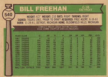 1976 O-Pee-Chee #540 Bill Freehan Back