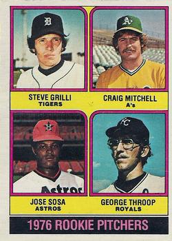 1976 O-Pee-Chee #591 1976 Rookie Pitchers (Steve Grilli / Craig Mitchell / Jose Sosa / George Throop) Front