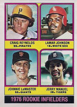 1976 O-Pee-Chee #596 1976 Rookie Infielders (Craig Reynolds / Lamar Johnson / Johnnie LeMaster / Jerry Manuel) Front