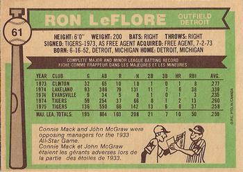 1976 O-Pee-Chee #61 Ron LeFlore Back