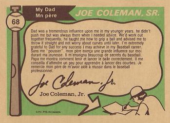 1976 O-Pee-Chee #68 Joe Coleman / Joe Coleman, Jr. Back