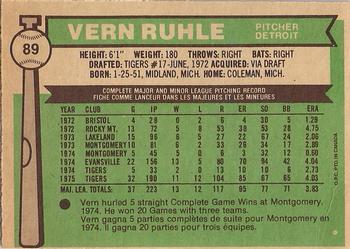 1976 O-Pee-Chee #89 Vern Ruhle Back