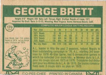 1977 O-Pee-Chee #170 George Brett Back