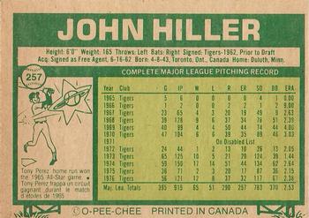 1977 O-Pee-Chee #257 John Hiller Back