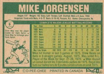 1977 O-Pee-Chee #9 Mike Jorgensen Back