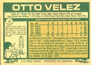 1977 O-Pee-Chee #13 Otto Velez Back