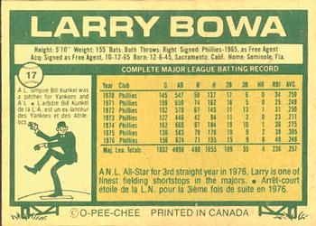 1977 O-Pee-Chee #17 Larry Bowa Back