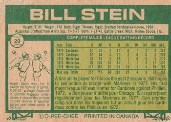 1977 O-Pee-Chee #20 Bill Stein Back