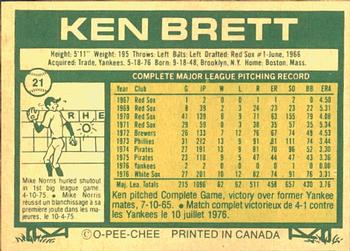 1977 O-Pee-Chee #21 Ken Brett Back
