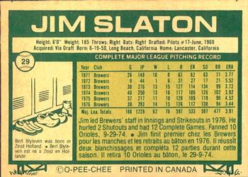 1977 O-Pee-Chee #29 Jim Slaton Back