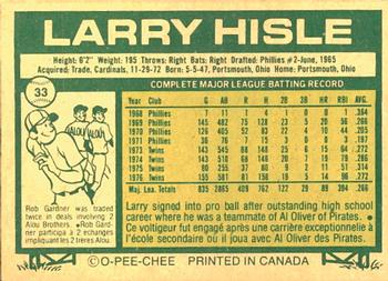 1977 O-Pee-Chee #33 Larry Hisle Back