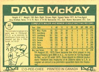 1977 O-Pee-Chee #40 Dave McKay Back