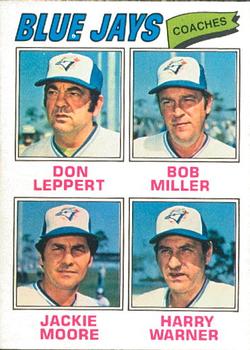 1977 O-Pee-Chee #58 Blue Jays Coaches (Don Leppert / Bob Miller / Jackie Moore / Harry Warner) Front