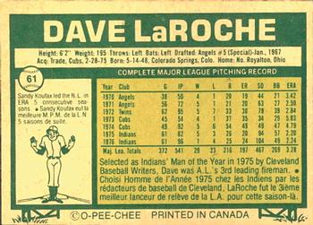 1977 O-Pee-Chee #61 Dave LaRoche Back